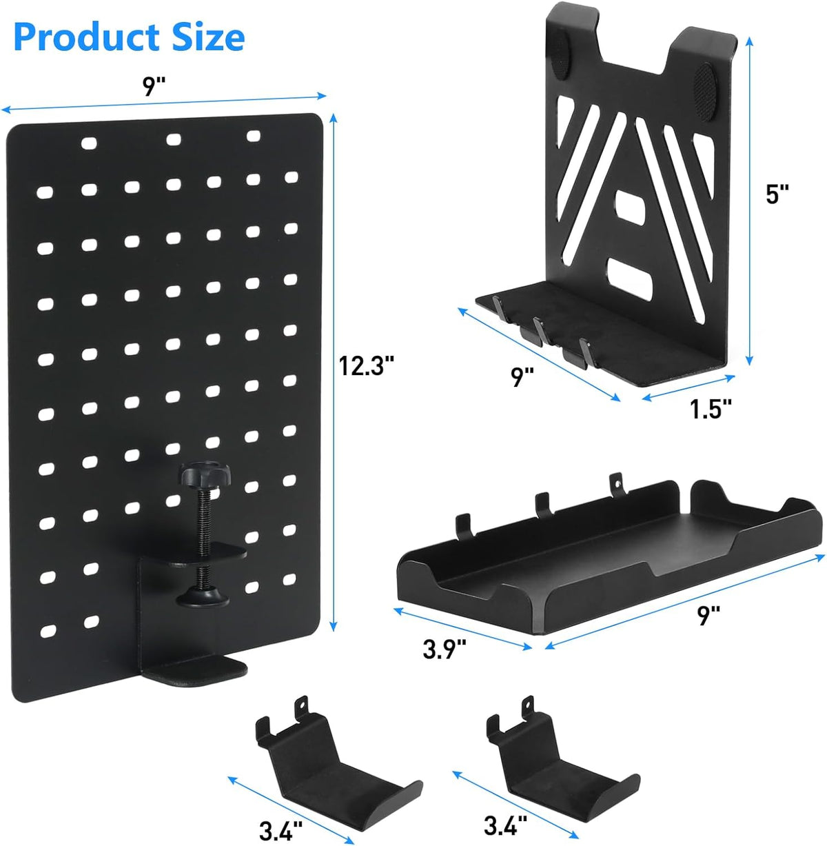 MAXECHO Desk Side Storage Holder, Metal Pegboard, Above or Under Desk Laptop Mount, Table Side Hanging File Organizer, Clamp On Cable Management Tray, Peg Board for Gaming, Office