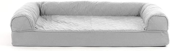 Furhaven Cooling Gel Dog Bed for Medium/Small Dogs w/ Removable Bolsters & Washable Cover, For Dogs Up to 35 lbs - Quilted Sofa - Silver Gray, Medium