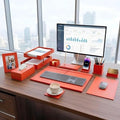Luxury Executive Leather Desk Organizer Set –13-Piece Office Desk Accessories with Desk Pad, Letter Tray, Phone Stand, Pen Holder & Coasters – Professional Office Desk Decor & Gift (Orange)