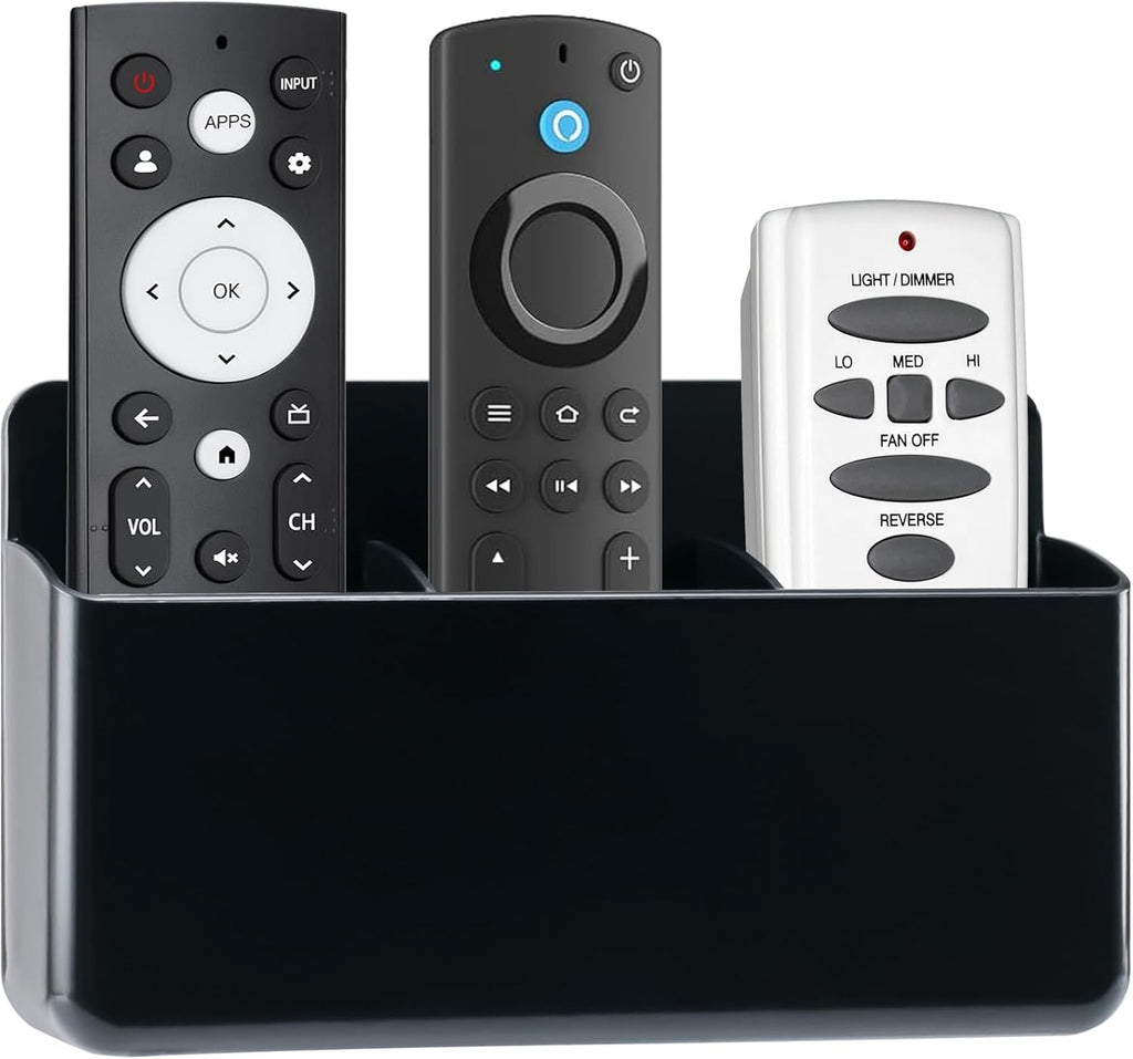 3 Slot Remote Control Holder, TV Remote and Wall Pen Storage Accessories for Home Office School (Black 1Pack)