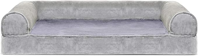 Furhaven Orthopedic Dog Bed for Medium/Small Dogs w/ Removable Bolsters & Washable Cover, For Dogs Up to 35 lbs - Faux Fur & Velvet Sofa - Smoke Gray, Medium