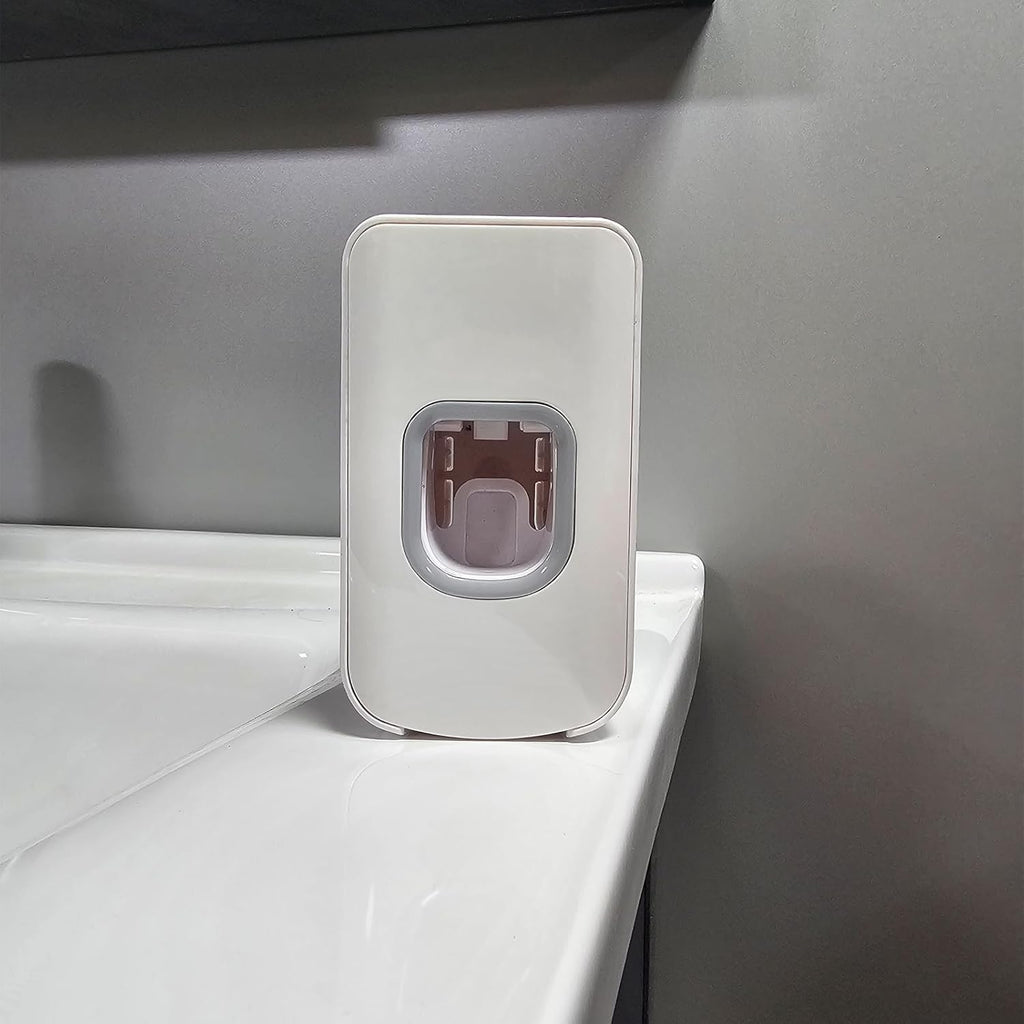 2 Slot Toothbrush Holder and Toothpaste Dispenser Wall Mounted, Automatic Toothpaste Squeezer, 2 in 1 Tooth Brush Toothpaste Organizer for Shower (White)