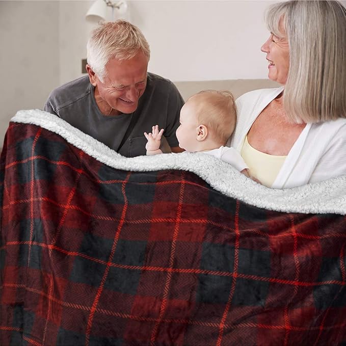 Pavilia Waterproof Blanket for Couch & Sofa | Large Dog & Cat Protector | Plush Soft Sherpa Blanket, Plaid Red, 60x80