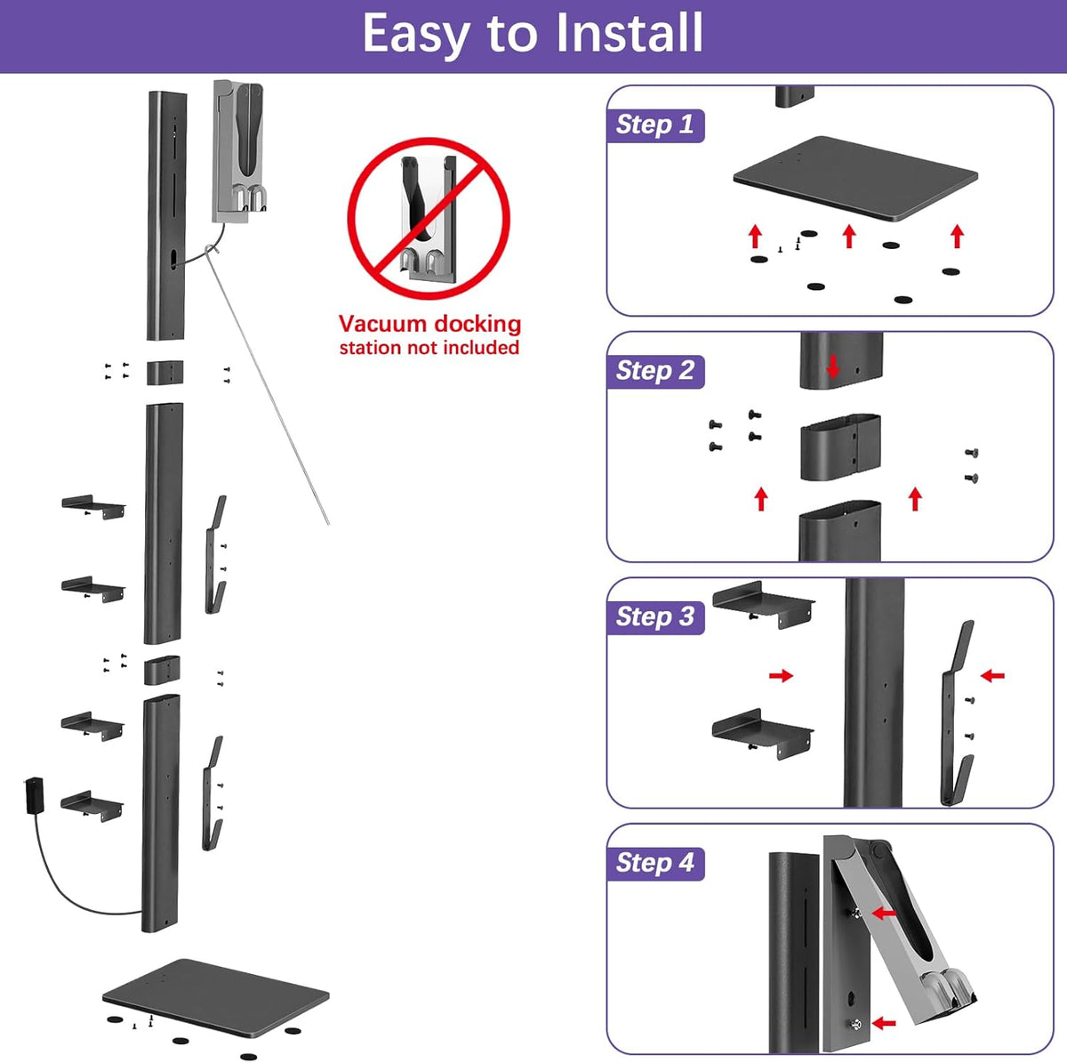 Storage-Stand-Docking-Station-Holder Compatible with V15 Detect V11 V10 V8 V7 V6 Cordless Vacuum Cleaners, Stable Metal Organizer Rack(White, 5 Hooks)