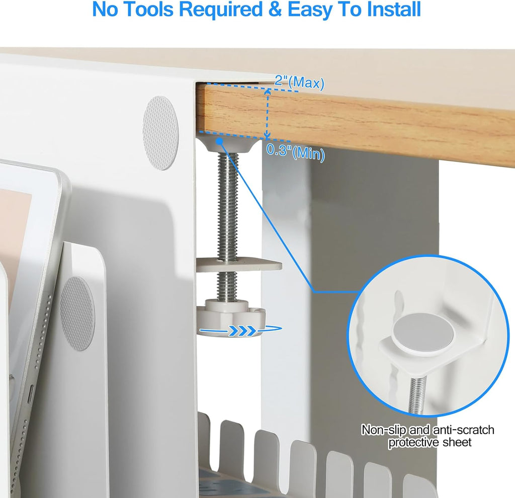 MAXECHO Desk Side Storage, Under Desk Laptop Mount, Table Side Hanging File Organizer, No Drill Clamp On Cable Management Tray, Laptop Holder with Magnetic Pen Holder for Office and Home, Load 22 Lbs