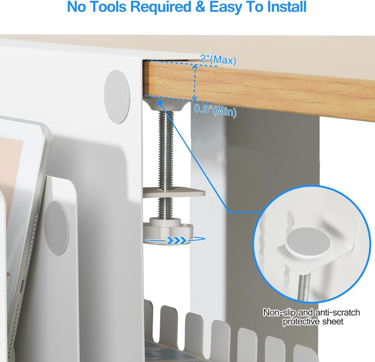 MAXECHO Desk Side Storage, Under Desk Laptop Mount, Table Side Hanging File Organizer, No Drill Clamp On Cable Management Tray, Laptop Holder with Magnetic Pen Holder for Office and Home, Load 22 Lbs