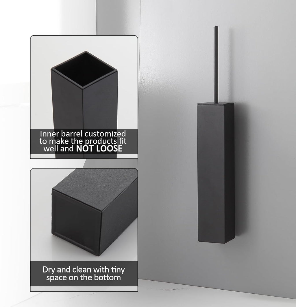 BGL Toilet Brush and Holder Set Matte Black Wall Mounted for Bathroom Square Design