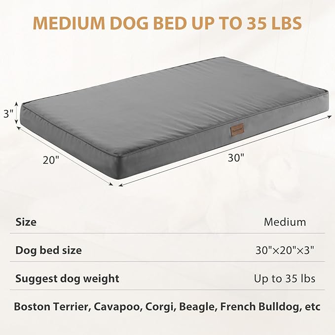 BFPETHOME Outdoor Dog Bed for Large Dogs, Waterproof, Orthopedic with Removable Washable Cover, Egg Crate Foam Mat. (30 x 20in, Dark Grey)