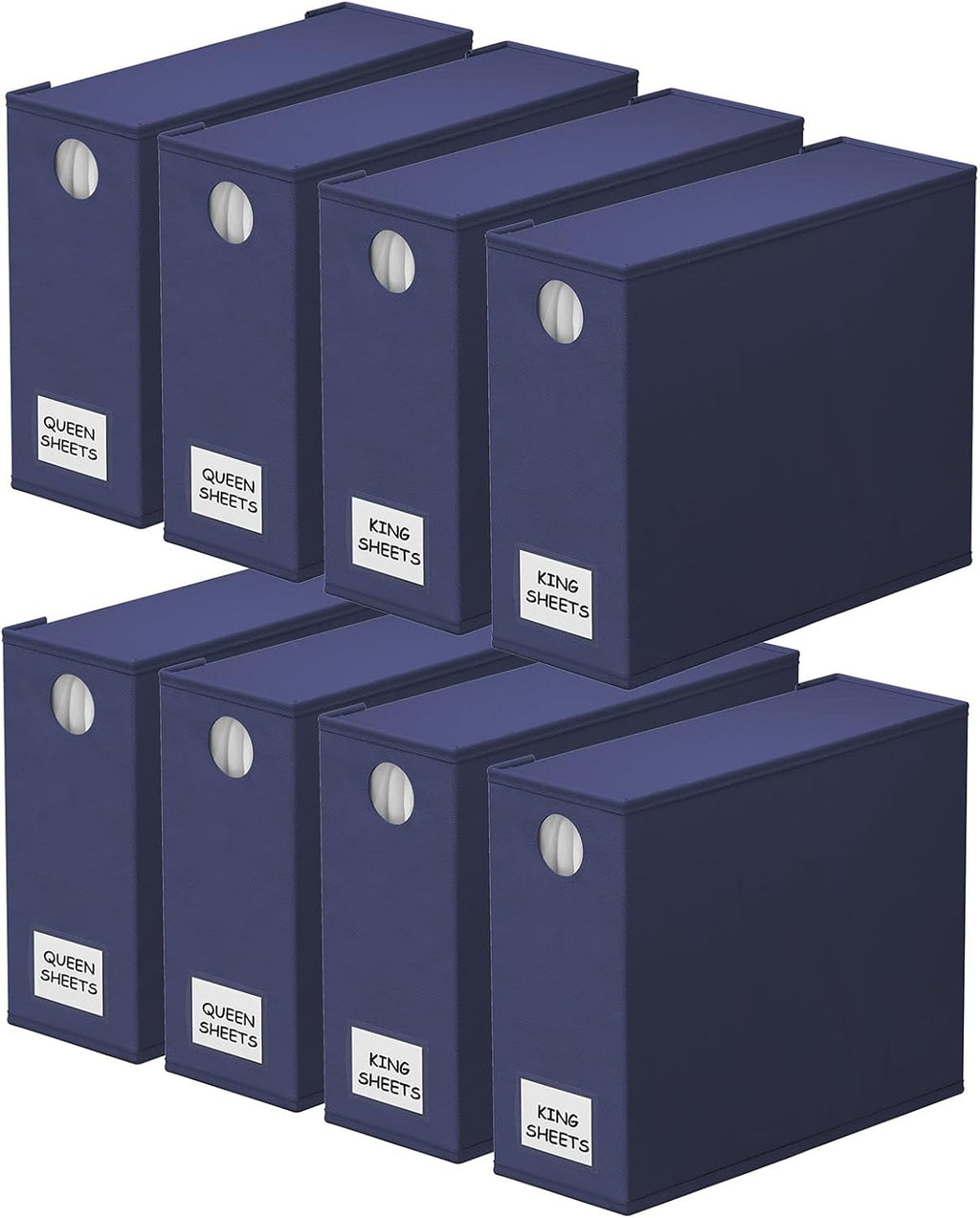 SpaceAid 8 Pack Bed Sheet Organizers and Storage, Foldable Sheet Organizer for Linen Closet, Sheets Set Folder Keeper with Window XL (Queen & King Size) Bedding Container (Navy Blue, 8 Pack)