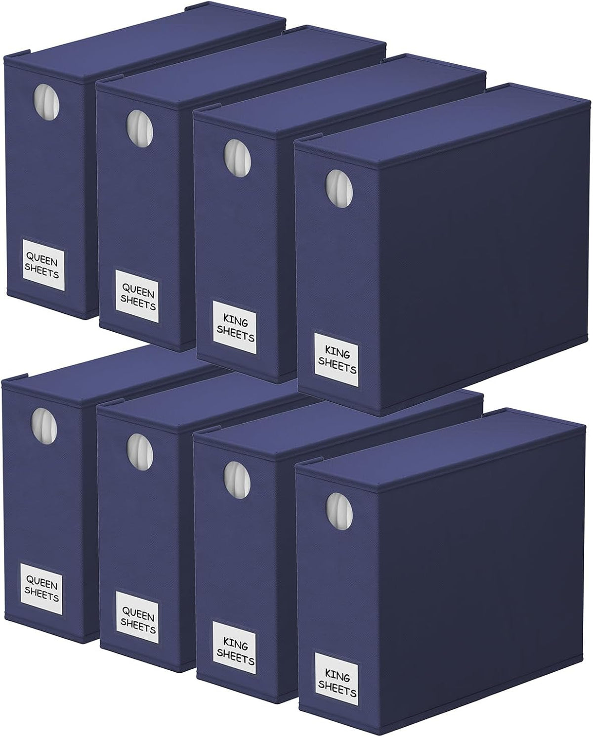 SpaceAid 8 Pack Bed Sheet Organizers and Storage, Foldable Sheet Organizer for Linen Closet, Sheets Set Folder Keeper with Window XL (Queen & King Size) Bedding Container (Navy Blue, 8 Pack)