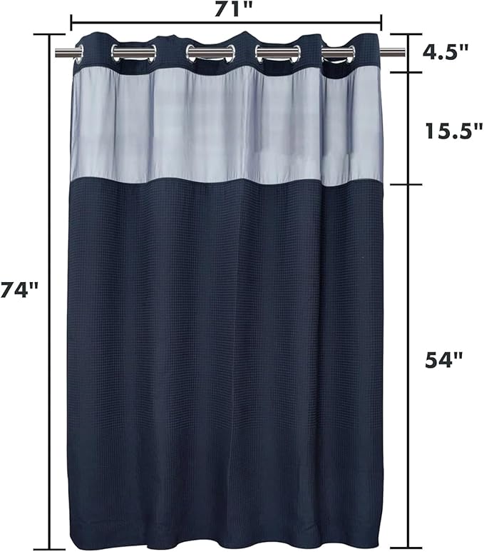 River Dream Navy Blue Fabric Shower Curtain Set, Cotton Blend, Waffle Weave, with Snap in Replacement Liner，71 x 74 inches