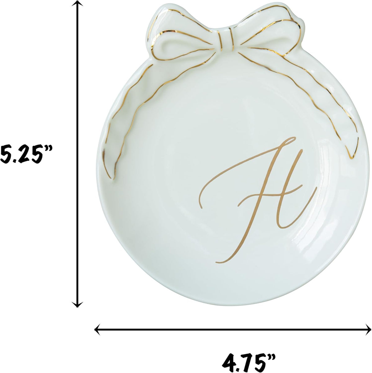 COLLECTIVE HOME - Personalized Initial Ceramic Jewelry Tray with Bow, Christmas Gift Ideas for Women, Small Gift for Girlfriend Wife, Ring Holder, Earrings Dish, Birthday Gift for Her (H)