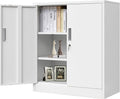 Metal Storage Cabinet with Locking Doors and Adjustable Shelves, 36.2" H Steel Storage Cabinet for Garage, Home, Office, Utility Room-White