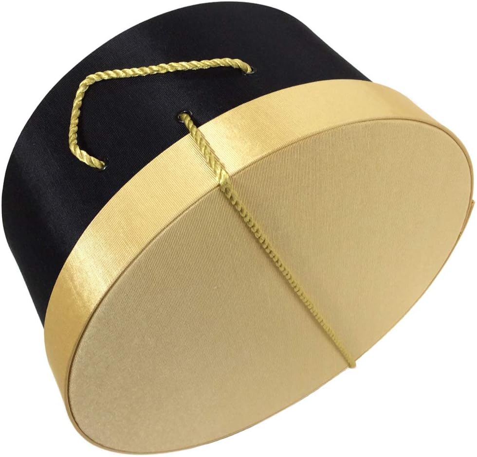Sarah's Hat Boxes Classic Black/Gold Hat Box – 11" x 5.5" (Dia. x Ht.) Handmade in USA – Odorless Non-Toxic Adhesive, Cording Handle – Premium Storage for Hats & Accessories