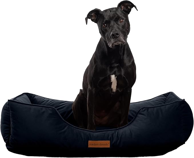 Modern Threads Luxury Dog Bed - Comfortable Tufted Velvet Cushion for Small to Large Dogs - Machine Washable - Durable & Cute Sleep Space for Pets - Pamper Your Pet with Cozy Beds - Denim
