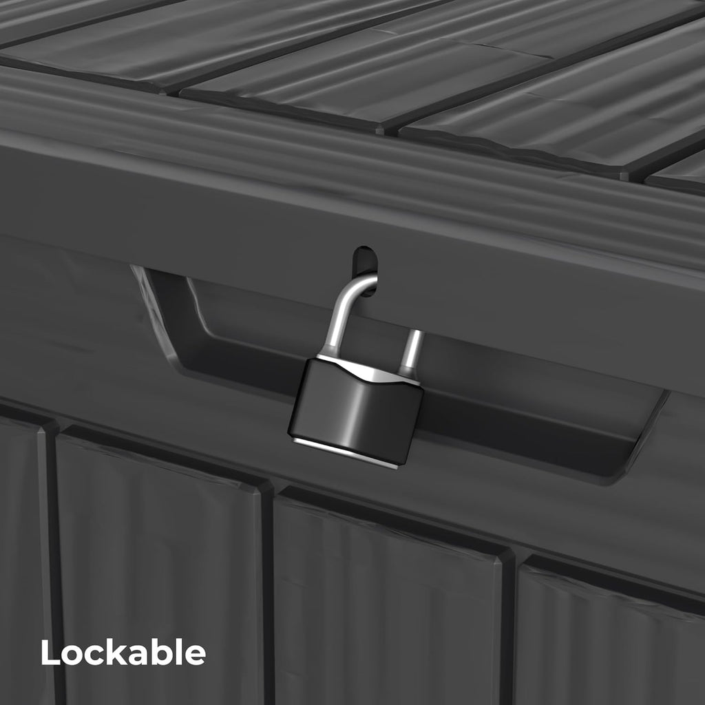35 Gallon Outdoor Storage Box Waterproof Lockable Resin Deck Box Large, Patio Storage Bin for Pool Accessories Cushion Furniture, Garden Tools, UV-Resistant Outside Delivery Black