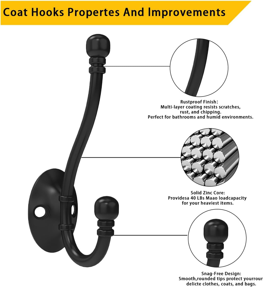 8 Pack Heavy Duty Wall Hooks for Hanging, Metal Coat Hooks Wall Mount, Easy to Install, Ideal for Living Room, Bathroom, Kitchen, Bedroom (Black)
