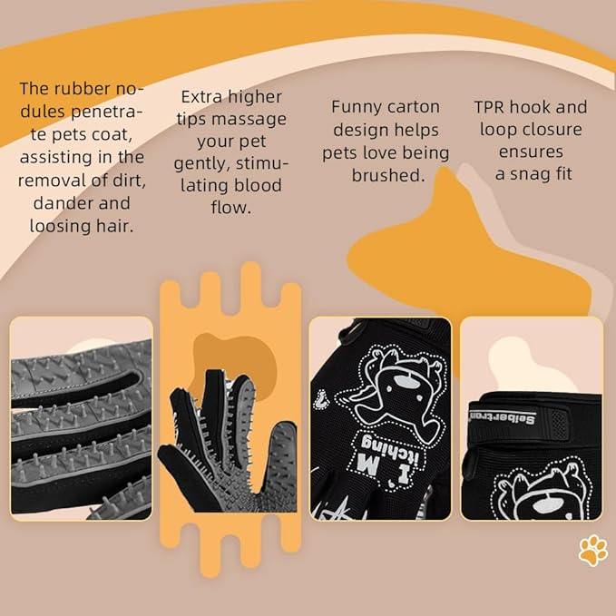 Seibertron Patented P.G.M.G-1 Pet Hair Remover/Deshedding Grooming Gloves Seven Sizes Fit All Works for Dogs, Horses, Cats and Other Animals Short Fur(1-Pair) Adult Black XS