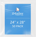 iMailer- 24" x 28" 50 Pack- 2 Mil Resealable Zip Bags- Clear Plastic Bags with Zip Top Lock for Storage, Organizing, Crafts, Travel