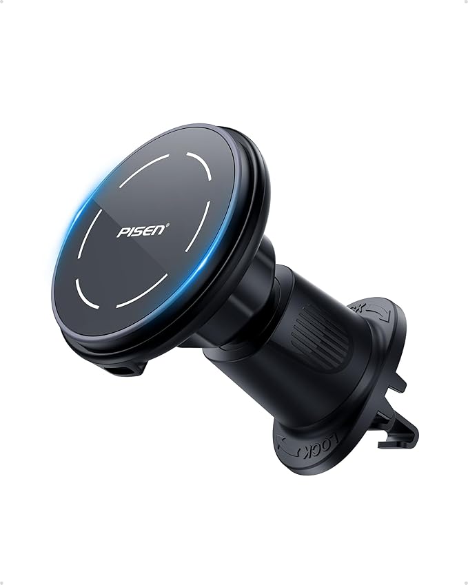 PISEN Mag-Safe Car Mount Charger - Qi2 15W Magnetic Car Phone Holder, 15W Wireless Qi2 Car Charger Mag-Safe Phone Holder, Car Vent Phone Mount Magnet Car Phone Holders for iPhone 16 15 14 13 12 Series