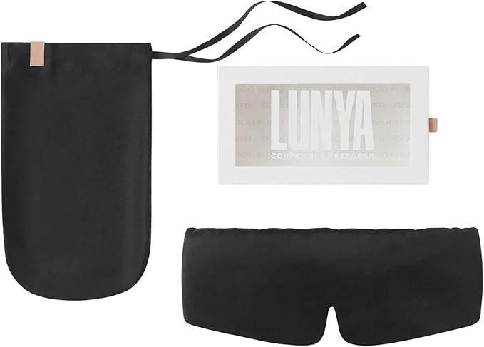 Lunya Weighted Silk Sleep Mask – Mulberry Silk Eye Cover with Cooling Glass Beads, Noise-Reducing Fit, Washable Fabric, and Travel Pouch – Sleeping Mask for Men and Women - Black – Large