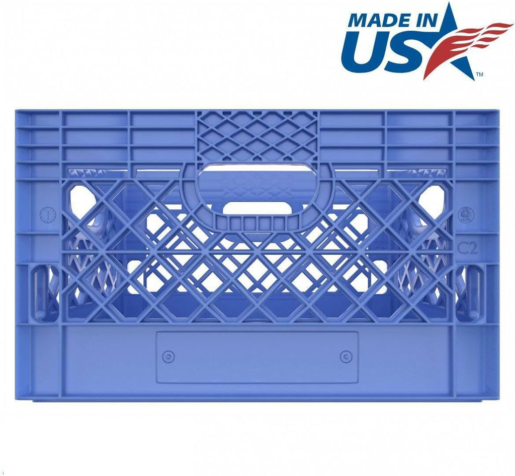 Heavy Duty Plastic Storage Milk Crates, Stackable Utility Organizer Bins, 19x11x13 Inches, 6 Pack, Made in USA, 24 Qt/6 Gallon Capacity (Blue)