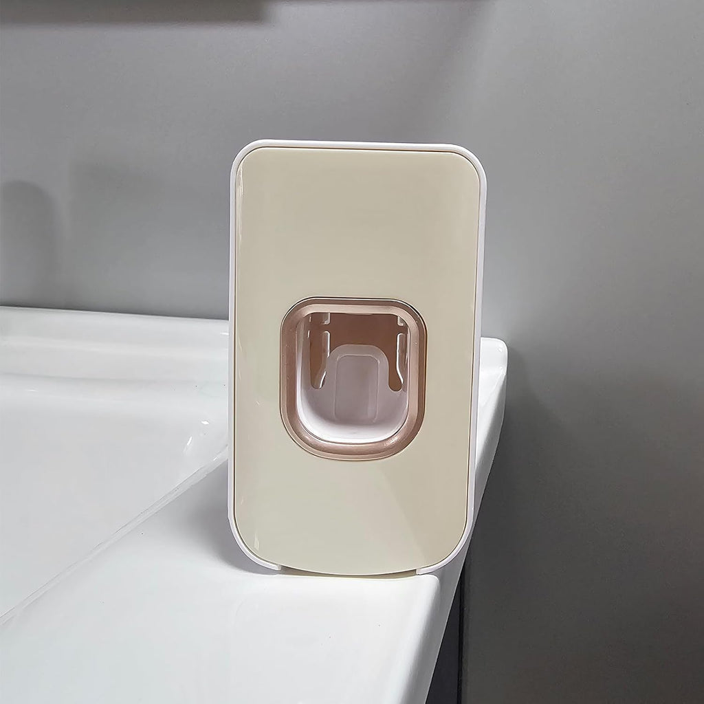2 Slot Toothbrush Holder and Toothpaste Dispenser Wall Mounted, Automatic Toothpaste Squeezer, 2 in 1 Tooth Brush Toothpaste Organizer for Shower (Ivory Yellow 2Pack)