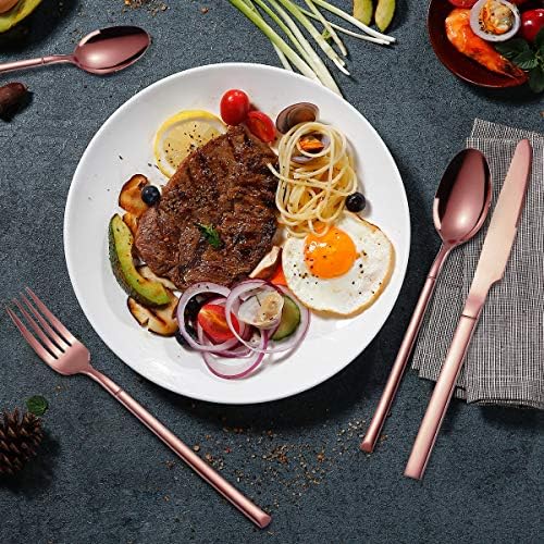 AARAINBOW 7 Pieces Stainless Steel Flatware Set Portable Reusable Cutlery Set Travel Utensils Set Including Chopsticks Knife Fork Spoon Straws Cleaning Brush Dishwasher Safe (Rose golden)