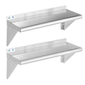 ROCKPOINT Stainless Steel Shelf 12 x 30 Inches 280lb, 2 Pack NSF Metal Commercial Shelves Wall Mount Floating Shelving with Backsplash for Restaurant, Kitchen, Home and Hotel, Silver