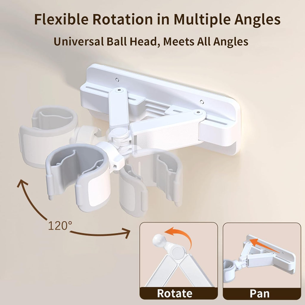 Wall Mount Hair Dryer for Bathroom, Adjustable Hands-Free Blow Dryer Stand with 360° Swivel Ball Head, Storage Holder for All Hair Dryer Sizes, No Drill Adhesive or Screw Installation