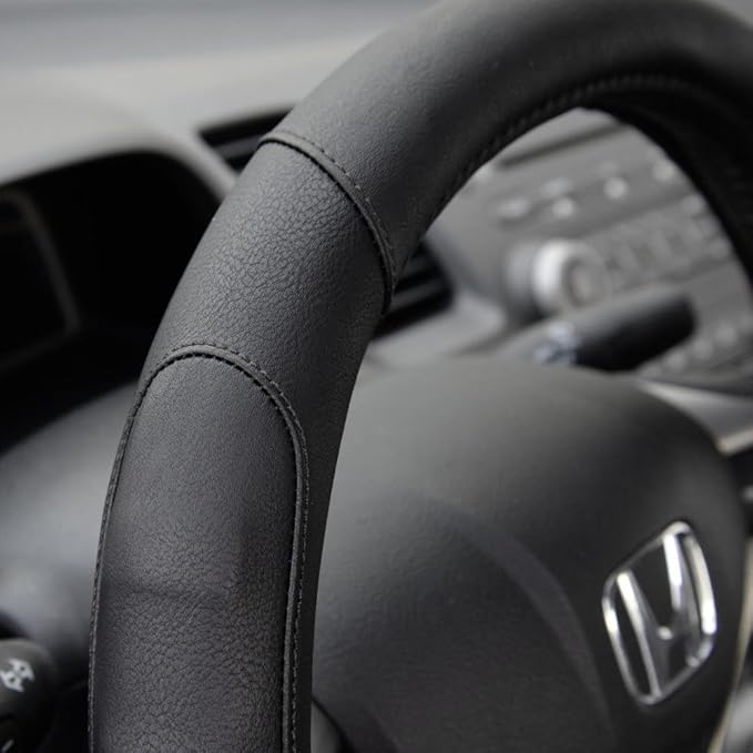 Motor Trend Ergonomic Grip Steering Wheel Cover/Protector for Small Size Steering Wheels in Cars, SUVs, Boats (13.5-14.5") (Grip Drive Pro Comfort Grip (Black/Black Stitching))