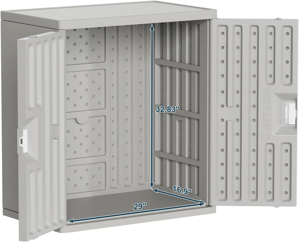 Amopatio Outdoor Storage Cabinet with Lockable Doors, Resin Cabinet Waterproof Freestanding Outdoor Patio Storage Shed for Garden Tools, 19.7" D x 29.5" W x35.4 H, Gray