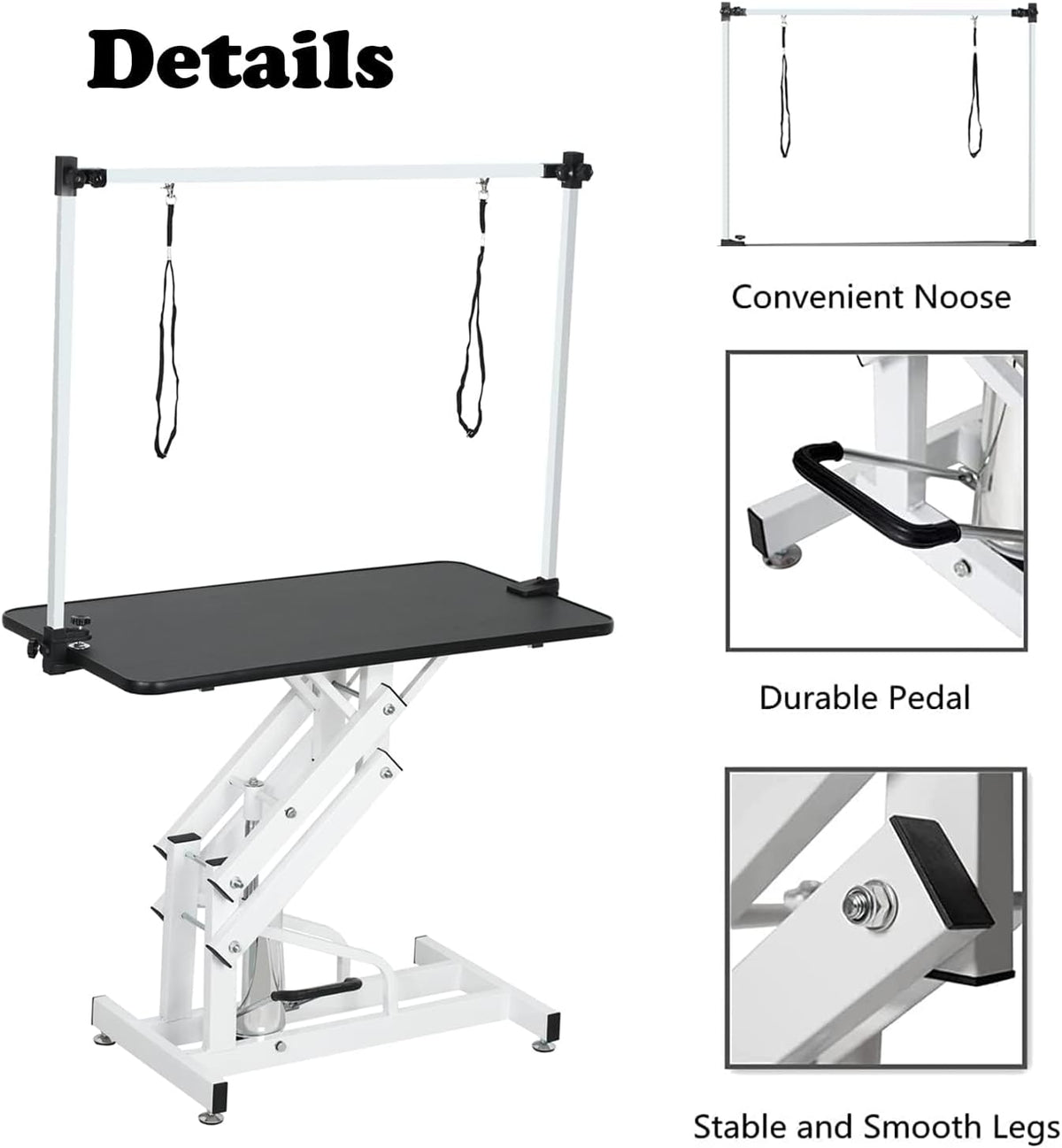 Hydraulic Dog Pet Grooming Table, 42 Inch Heavy Duty Z Lift Structure Professional Dog Grooming Table Suitable for Large Dogs at Home with Adjustable Overhead Arms, Clamps and 2 Grooming Noose, Pink
