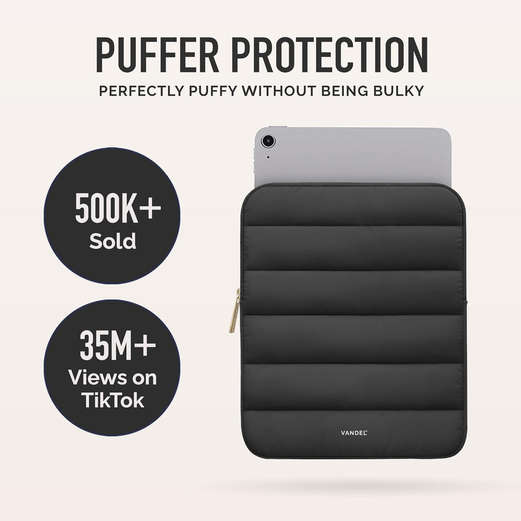 Vandel - The Original Puffy iPad Sleeve 9-11 Inch Tablet Sleeve, Black i Pad Case for Women and Men, Cute iPad Air Pouch, 9 10 Inch, 11 Inch Bag