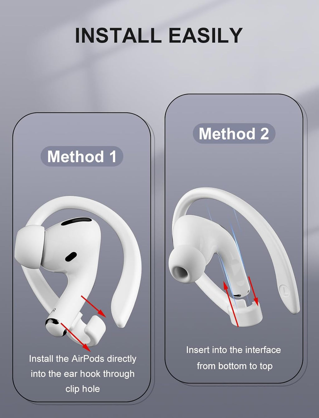 2 Pairs [Middle & Large] Ear Hooks Compatible with AirPods Pro 3, 2, Pro, AirPods 4, 3, 2 & 1, Upgraded Anti Slip Sports Clip Hooks for AirPods 1, 2, 3, 4,Pro, Pro 2 – White