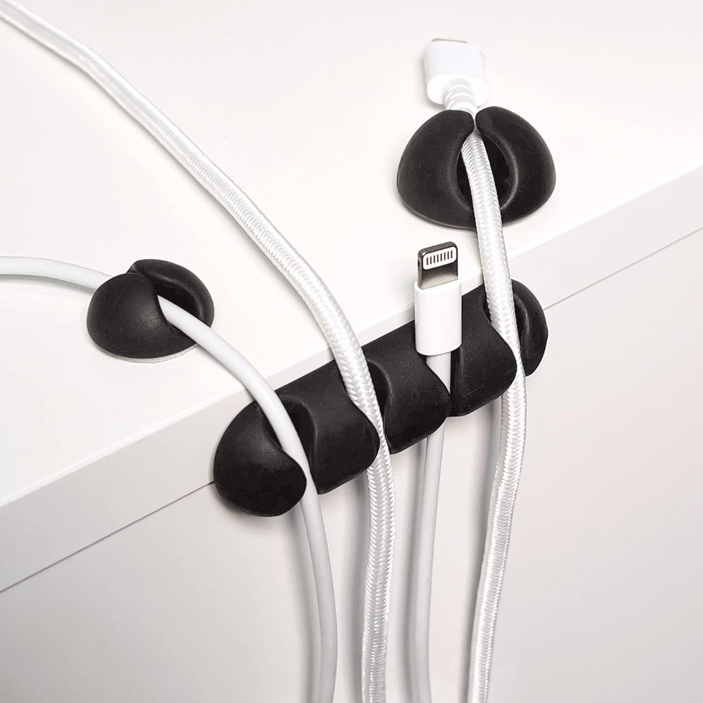 Wrap-It Storage Cable Clips - (Assorted 28-Pack) Black - Desk and Nightstand Cable Holder for Phone and Bedside Table Cord Organizer