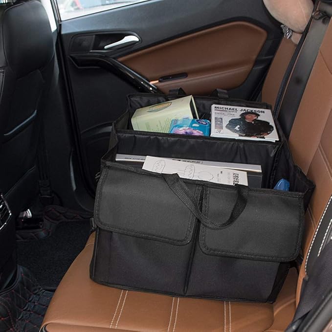 JiatuA Car Trunk Backseat Organizer for SUV, 8 Pocket Waterproof, Dust-proof, Sturdy Foldable Cargo Net Storage for More Trunk Space with Adjustable Straps, Black
