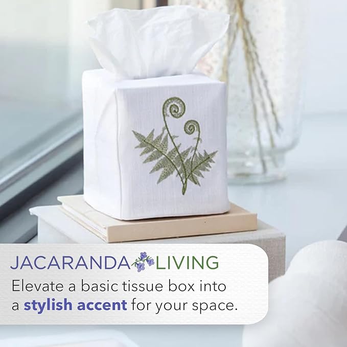 Jacaranda Living Square Tissue Box Cover, Linen/Cotton Fabric Tissue Holder, Decorative Cloth Tissue Cube Cover, Coastal Designs Striped Nautilus (Beige)