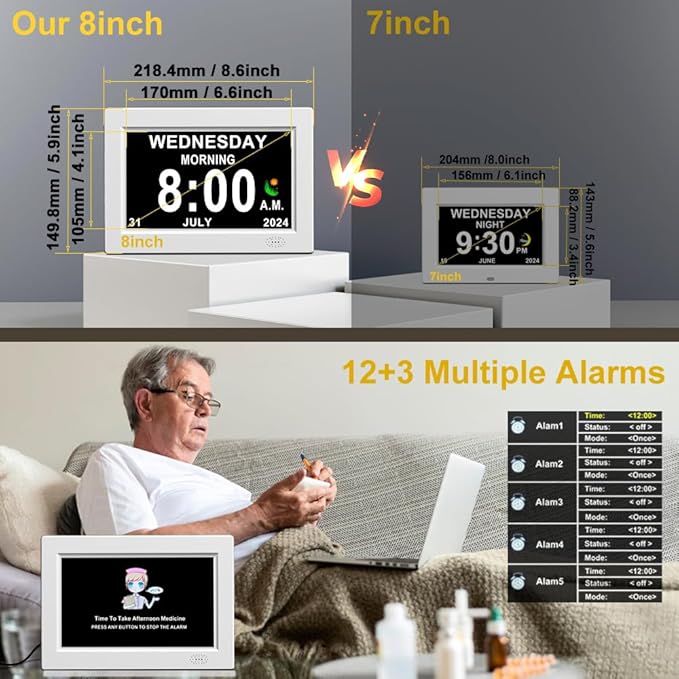 CAZOKASI 8inch Extra Large Impaired Vision Digital Alarm Clock