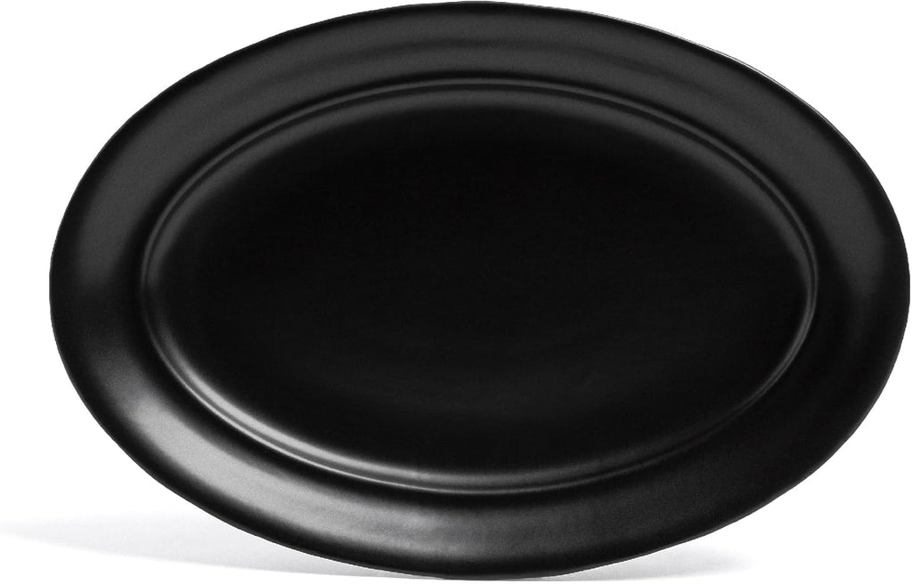 over&back Rim Stoneware Serving Platter - Elegant 1-Piece Oval Serving Platter to Complete Your Kitchen Set - 16" L x 10.8" W Semi-Matte Black