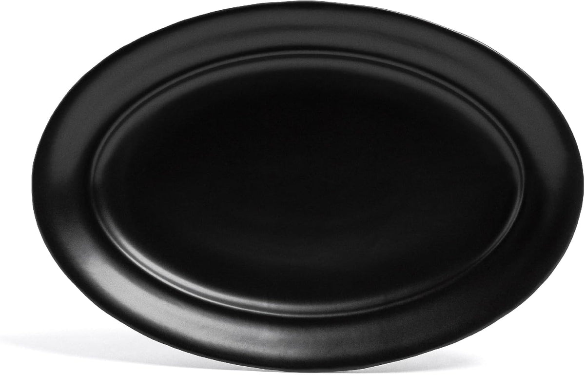 over&back Rim Stoneware Serving Platter - Elegant 1-Piece Oval Serving Platter to Complete Your Kitchen Set - 16" L x 10.8" W Semi-Matte Black