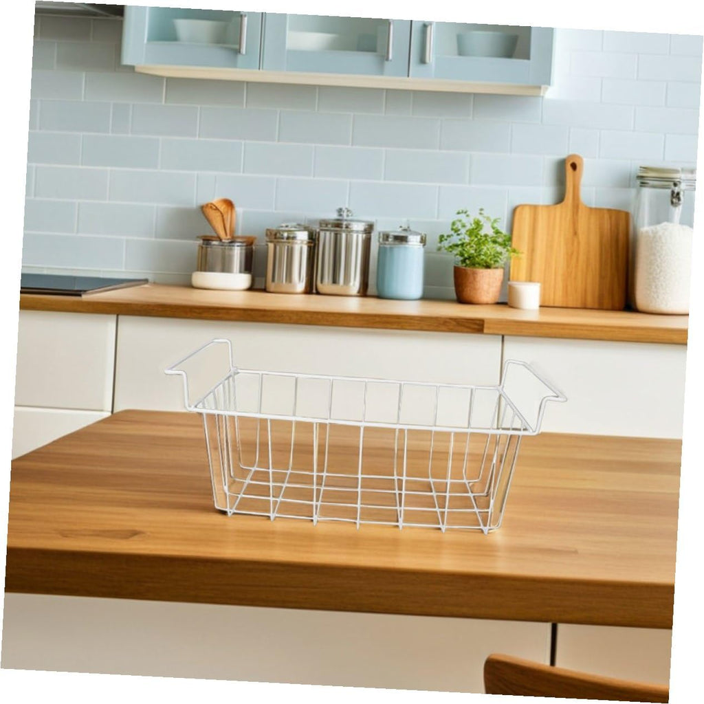 Heavy-duty Metal Freezer Storage Basket Organizer with Handle Hanging Wire Bins for Chest and Upright Freezers Refrigerator Dividers for Kitchen Pantry Organization