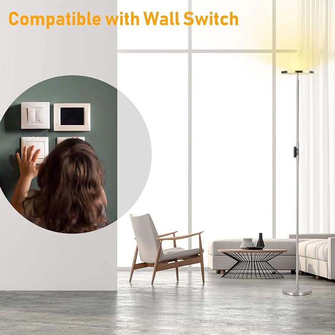 Floor Lamp, 30W/2400LM Sky LED Modern Torchiere 3 Color Temperatures Super