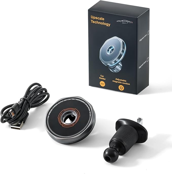 Wireless Car Charger 15W Cell Phone Car Mount, Dashboard/Vent Magnetic Mount for iPhone 16 Pro Max 15 14 13 & Samsung/Android, 360° Rotation Car Phone Holder