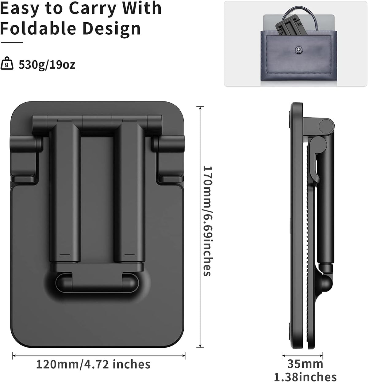 TriPro Tablet Stand -Portable Monitor Stand,4.72" Wide, Adjustable & Foldable, Super Sturdy,Tablet Holder for Desk Compatible with iPad/Tablets/Portable Monitor 7"-15.6"