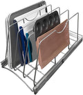 Pull Out Cookie Sheet Organizer for Cabinet, Pan and Pot Rack, Cutting Board Organizer Rack, Baking Tray Organizer for Cabinet, Adjustable Divider Width, 11" W x 22" D x 11.8" H, Chrome