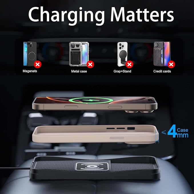 Car Wireless Charger Pad for Kia Cadenza 2014-2020, Fast Car Wireless Charging Pad for Car Center Console, Non Slip Charging Mat,1M-USB