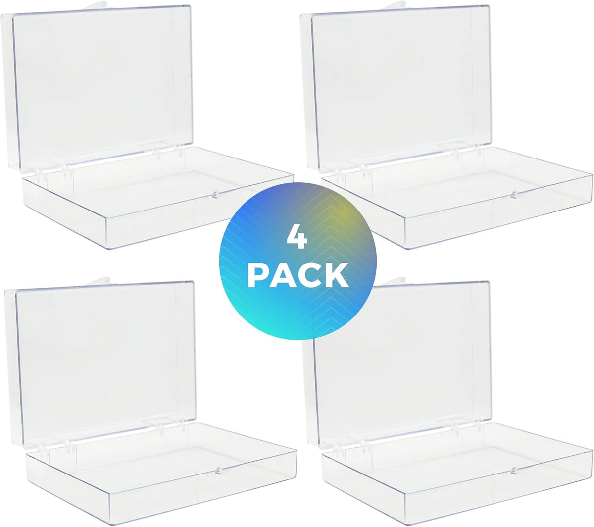 4-Pack Clear Hinged Plastic Containers, Keepsake Storage Boxes, 7"L x 5"W x 1.75"H, Made in USA, Plastic Display Case, Bead Storage or Craft Organizers and Storage Container