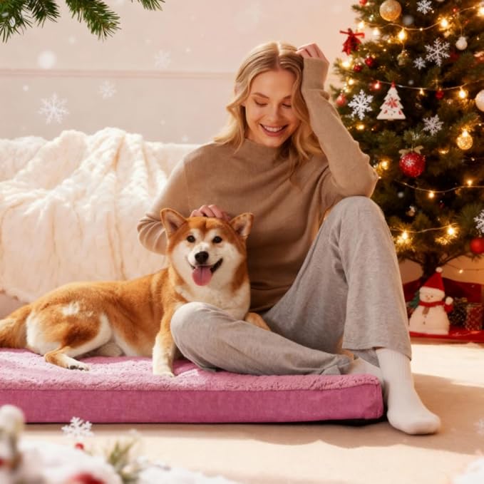 Patas Lague Orthopedic Dog Bed Large Sized Dog 36''X24'',Soft Waterproof Egg Crate Foam Medium Pet Crate Beds Mat with Removable Washable Cover and Non-Slip Bottom, Hot Pink