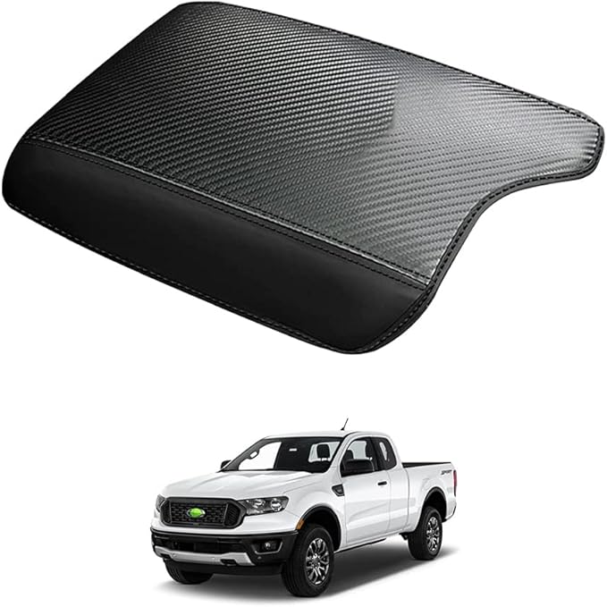 Autorder Center Console Cover for 2019-2023 Ford Ranger Accessories Armrest Cover Carbon Fiber Middle Console Pad Anti-Scratch Armrest Protector (NOT for 2023 Ranger XL/Raptor/Wildtrak)